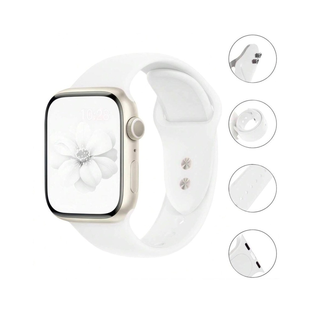 Apple iWatch Compatible Ultra SE Sporty White Silicone Watch Band 38/40/41/42mm